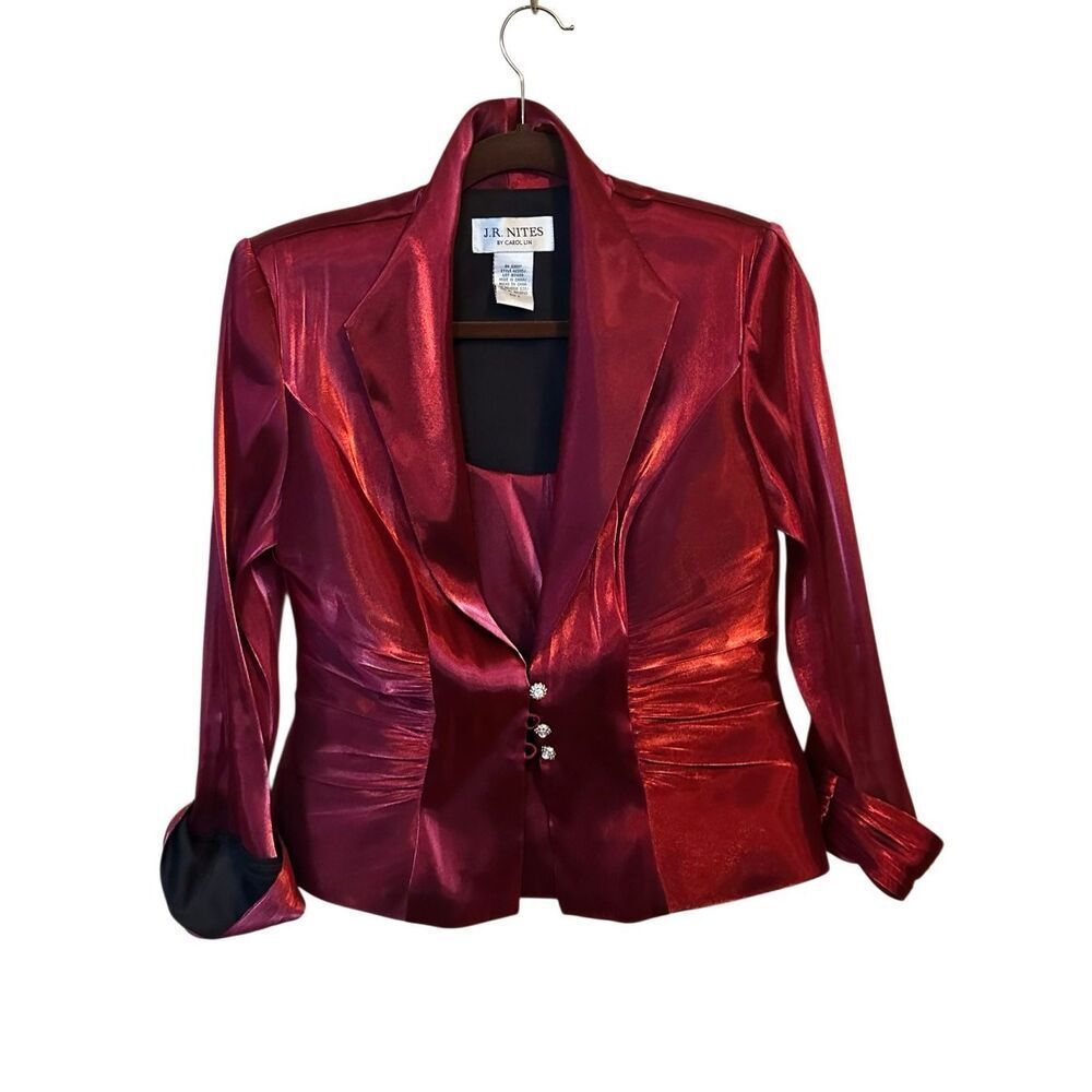 J.R. Nites Carol Lin Metallic Red Evening Blazer / Shimmer Tuxedo Jacket - Sz 8